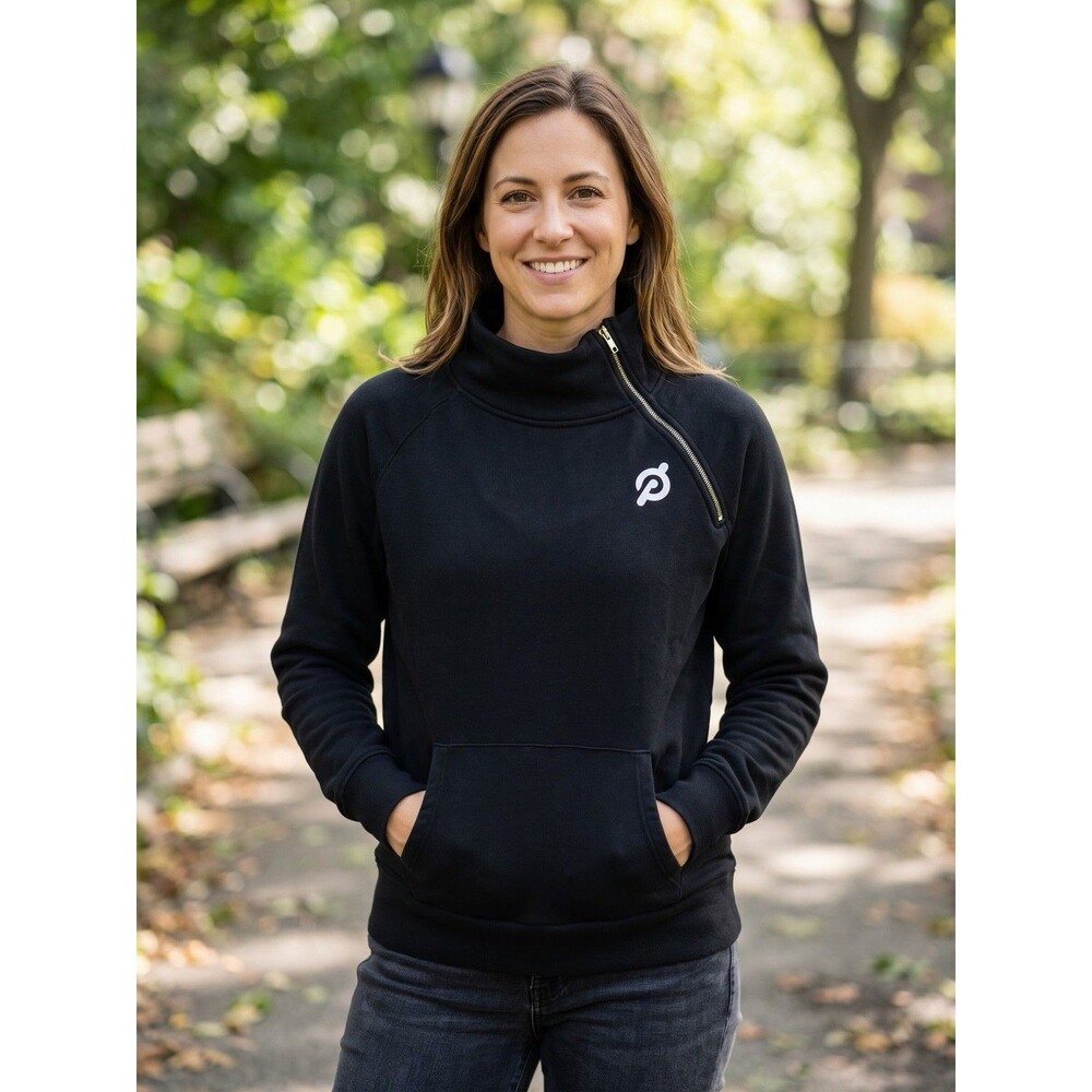 Peloton Womens Black Asymmetrical Sweatshirt Quarter Zip Pullover Sz M Fitness